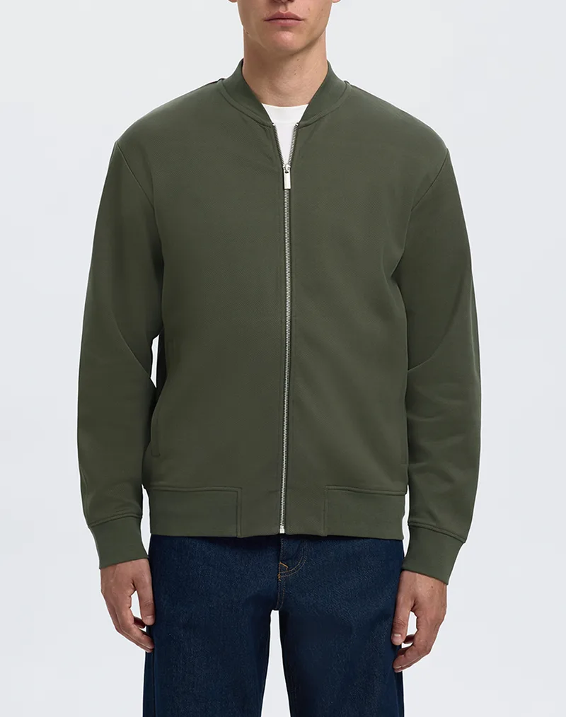 SELECTED SLHMACK SWEAT BOMBER LS NOOS 16092589-FOREST NIGHT Khaki