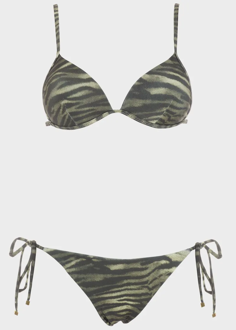 Γυναικείο σετ bikini τριγωνάκι push up animal print.Καλύπτει B Cup. ΠΡΑΣΙΝΟ