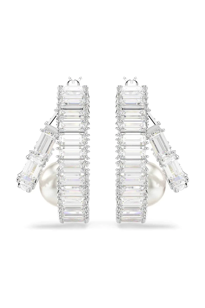 Swarovski γυναικείοι κρίκοι crystal pearl, κοπή baguette, λευκά, επιμετάλλωση ροδίου "Ariana Grande x Swarovski" - 5720868