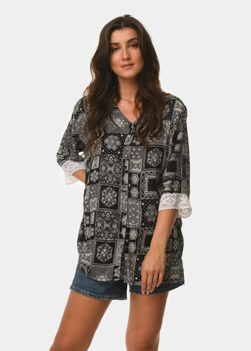 Black & white laced shirt Εμπριμέ μαύρο