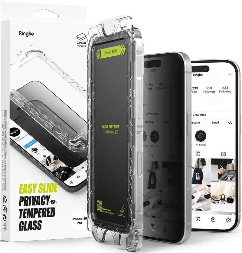 Αντιχαρακτικό Γυαλί Προστασίας Apple iPhone 16 Pro - Ringke Easy Slide Privacy Tempered Glass FullFace Απορρήτου Οθόνης - 2 Τεμάχια - Black (8800274960053)