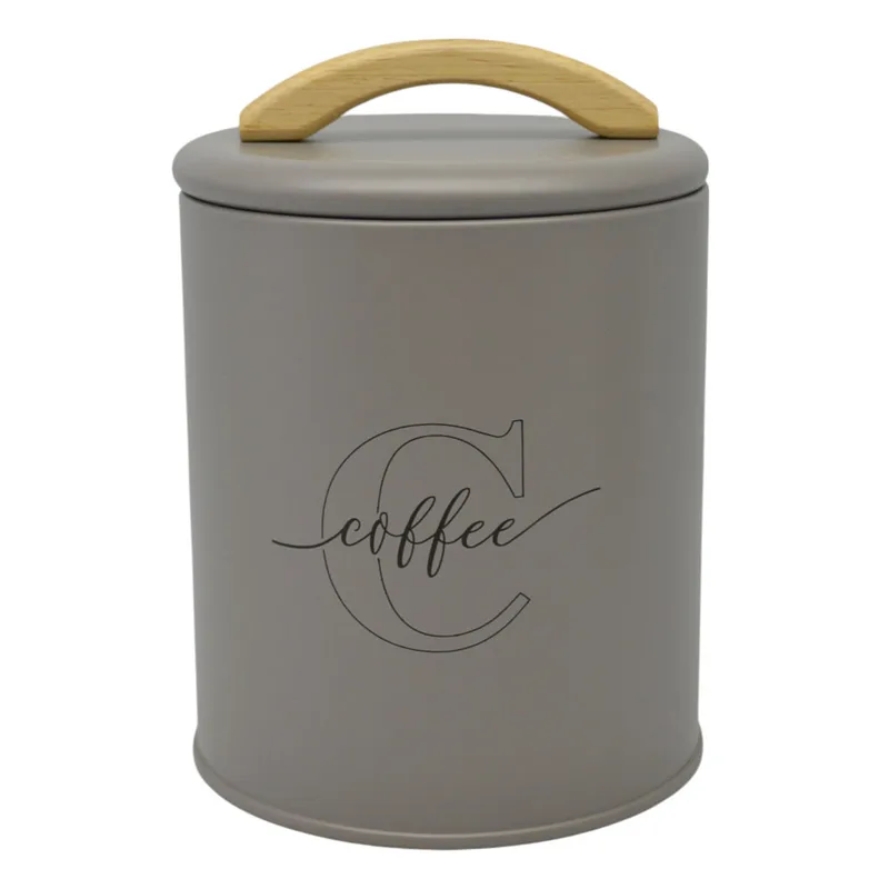 Βάζο Αποθήκευσης Μεταλλικό taupe Coffee Με Ξύλινη Λαβή 11x15cm