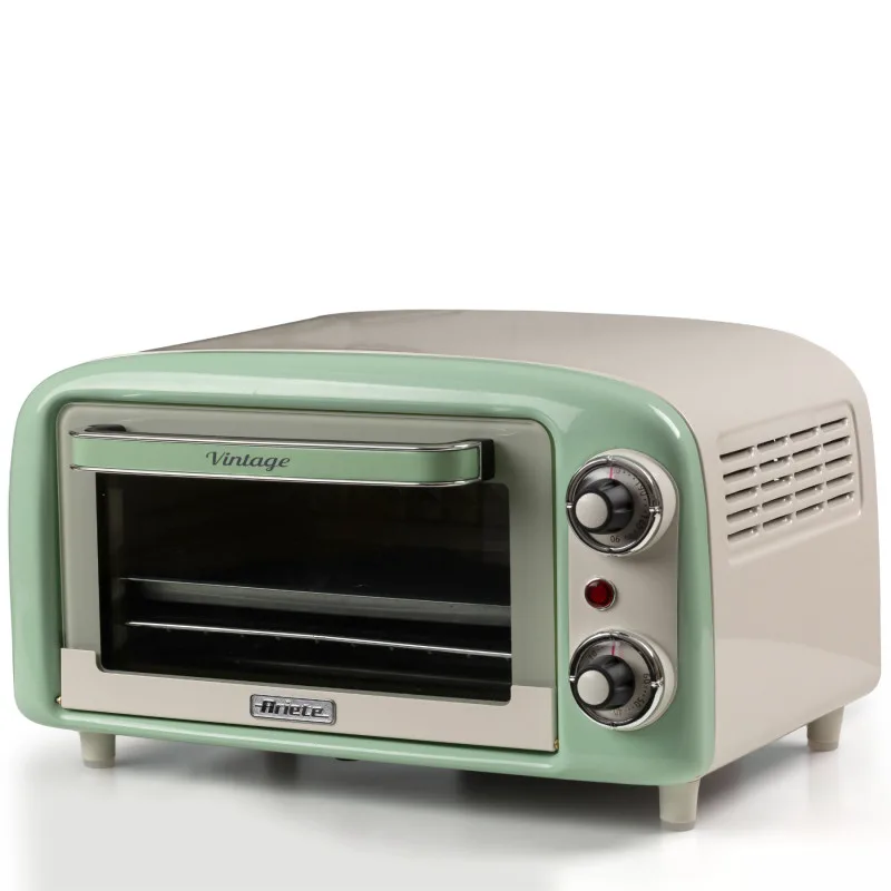 Ηλεκτρικός φούρνος Ariete VINTAGE 3919/04, 800W, 10 l, 3 λειτουργίες, Μέχρι 230°C, Διπλό θερμικό γυαλί, Χρονοδιακόπτης 60 λεπτά, Πράσινο
