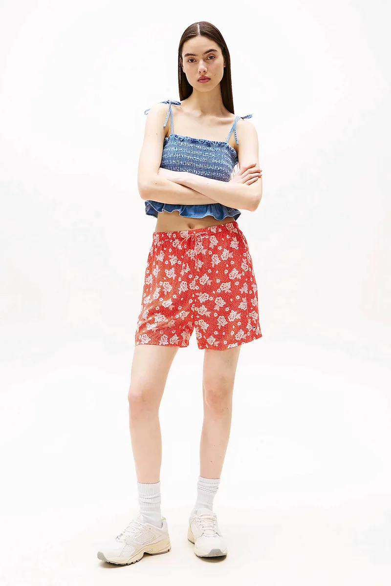 Tommy Jeans γυναικείο σορτς με tropical print Regular Fit - DW0DW20359 Πορτοκαλί