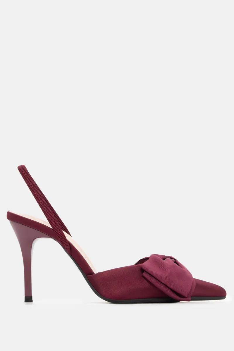 Γόβες Μυτερές Slingback με Φιόγκο - Μπορντό