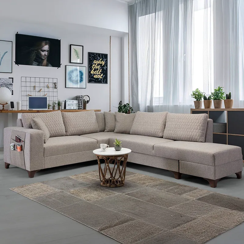 Γωνιακός Καναπές-Κρεβάτι Loft - Light Brown 752Est1358 (230x285x80x90)