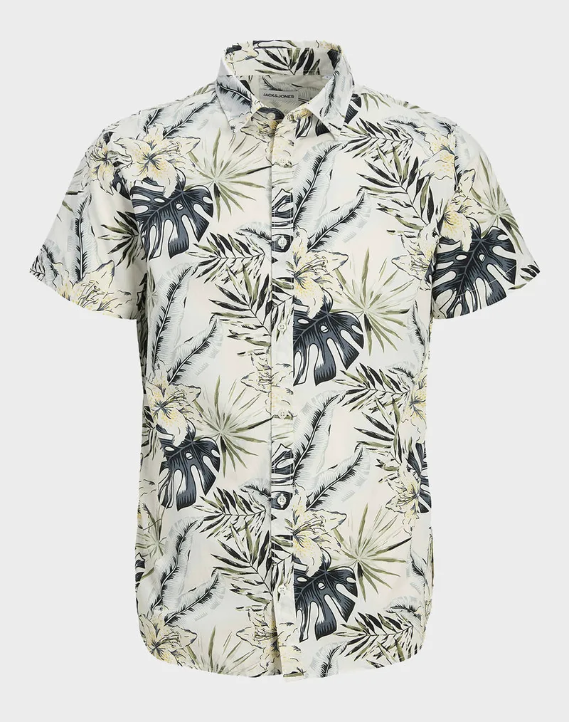 JACK&JONES JJHAWAII AOP SHIRT SS JNR 12269273-Cloud Dancer Mixed