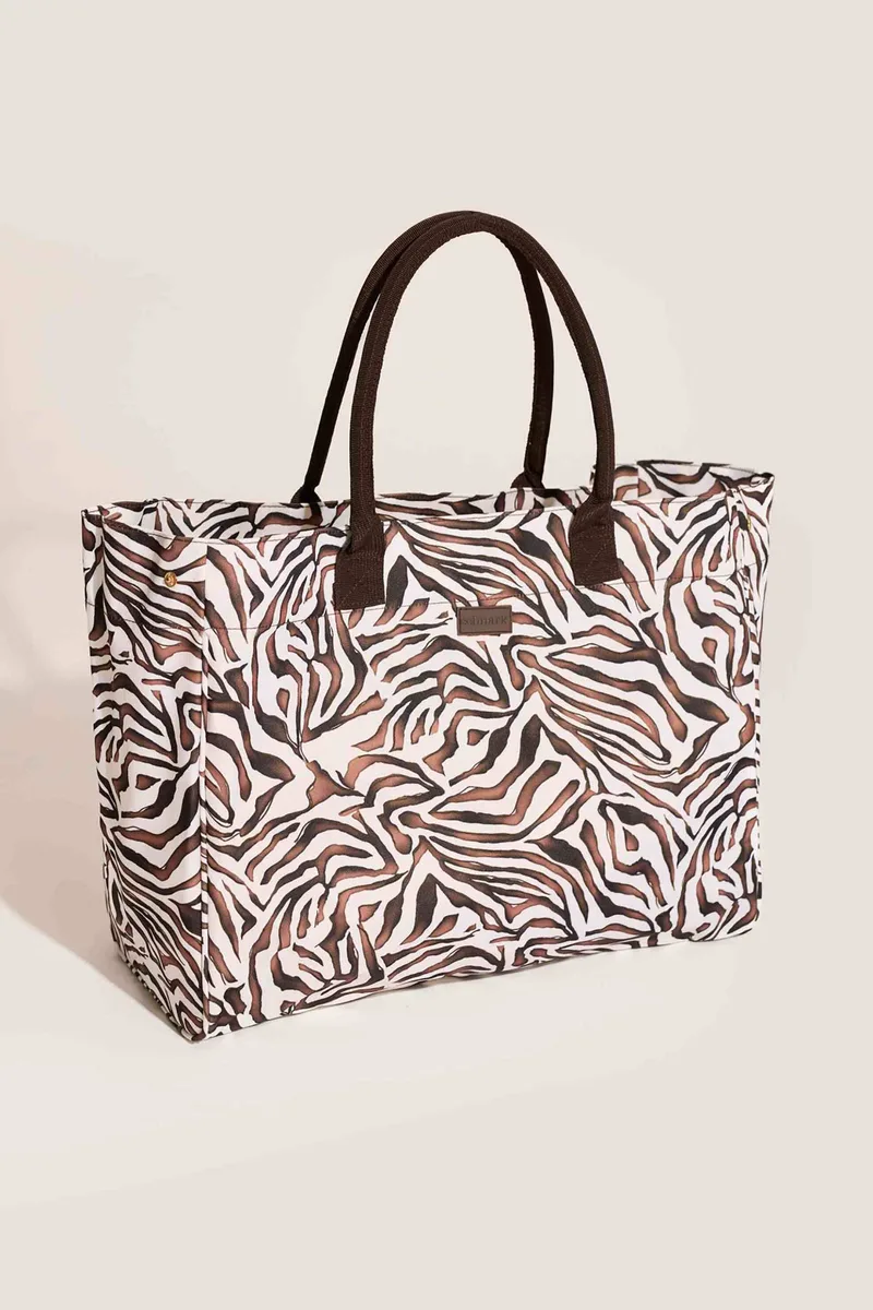 Selmark γυναικεία τσάντα θαλάσσης με animal print - SELM-BC221-126 Λευκό