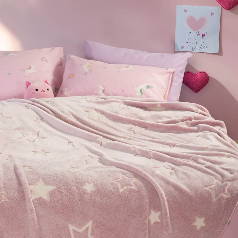 Φωσφοριζέ Κουβέρτα Fleece Μονή (160x220) Nef-Nef Homeware Junior Starlight Ροζ