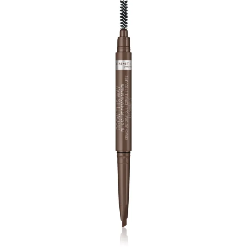 Rimmel Brow This Way μολύβι για τα φρύδια με βούρτσα 2 σε1 απόχρωση 002 Medium Brown 0.25 γρ