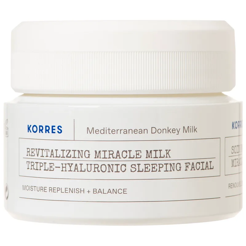Korres Mediterranean Donkey Milk Revitalizing Miracle Triple Hyaluronic Sleeping Facial Milk Ενυδατική Κρέμα Νυκτός Προσώπου με Γάλα Γαϊδούρας για Ξηρές Επιδερμίδες 40ml