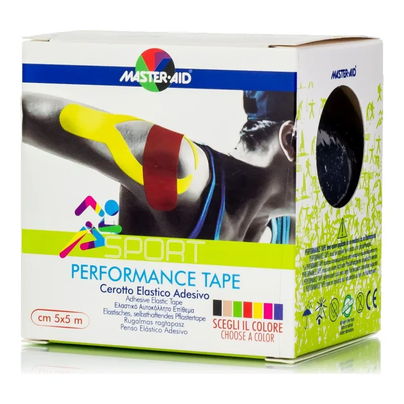 Master Aid Sport Performance Tape Μαύρη Αυτοκόλλητη Ελαστική Ταινία για Επιδέσεις 5mx5cm 1 Τεμάχιο