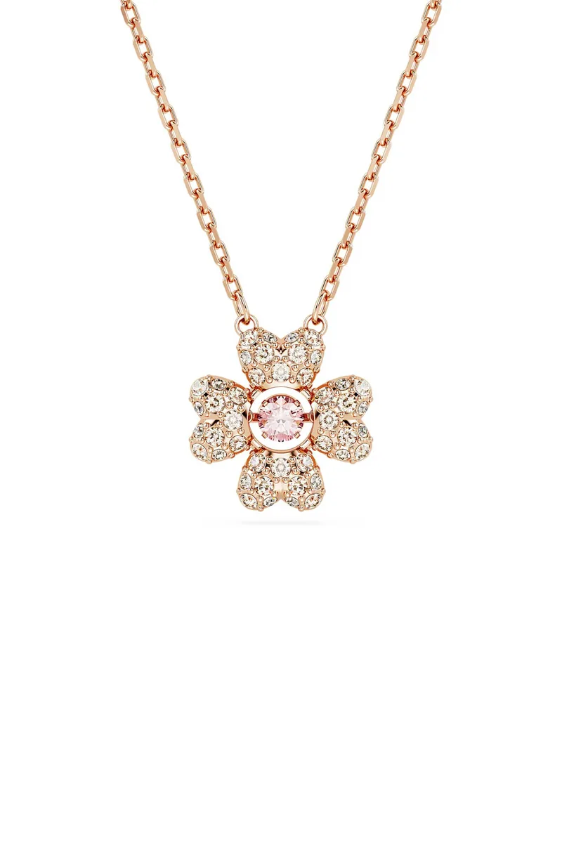 Swarovski γυναικείο μενταγιόν τριφύλλι, λευκό, επιμετάλλωση σε ροζ χρυσαφί τόνο "Idyllia" - 5674211
