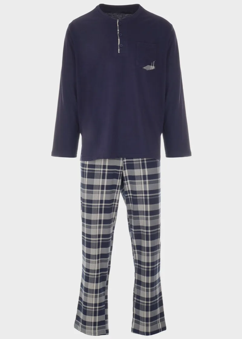 Ανδρική πιτζάμα oversize καρό παντελόνι NAVY
