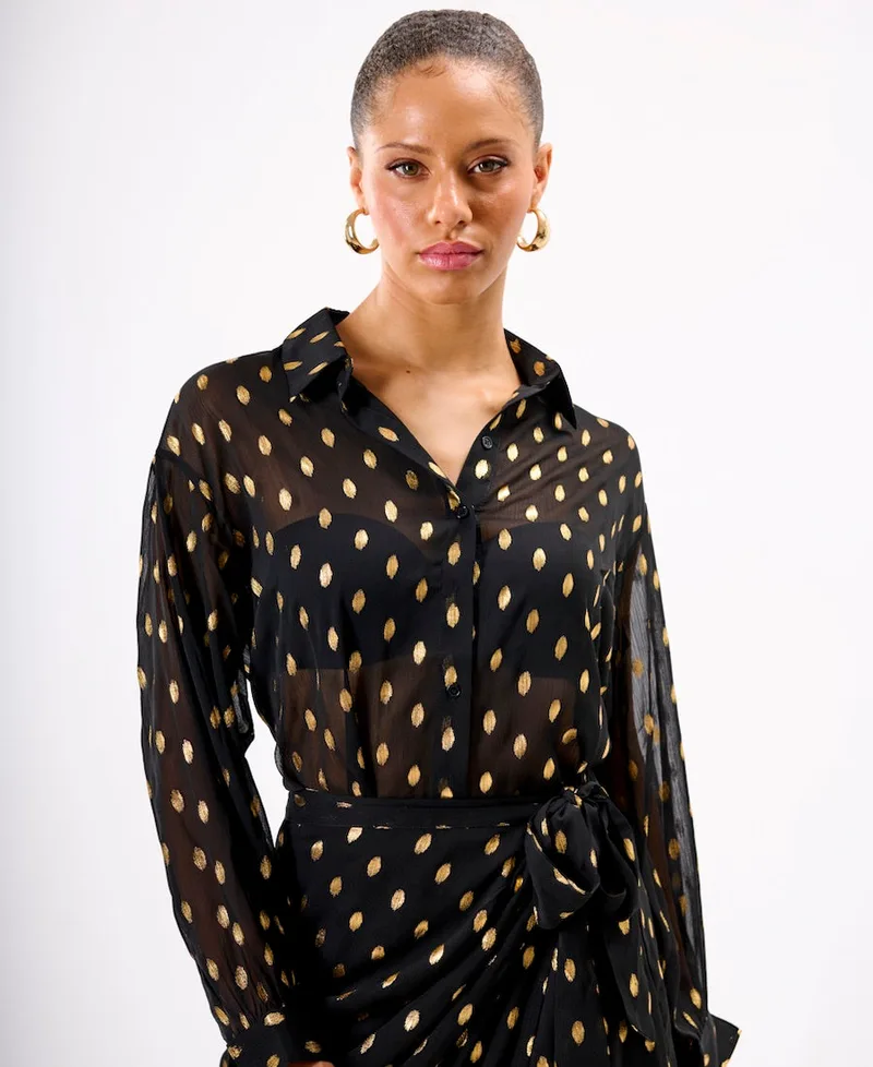 Black Foil Chiffon Oversize Shirt | Size: 10