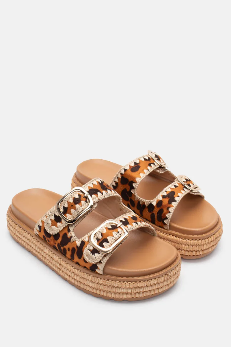 Σανδάλια Flatform με Κέντημα - Animal Print