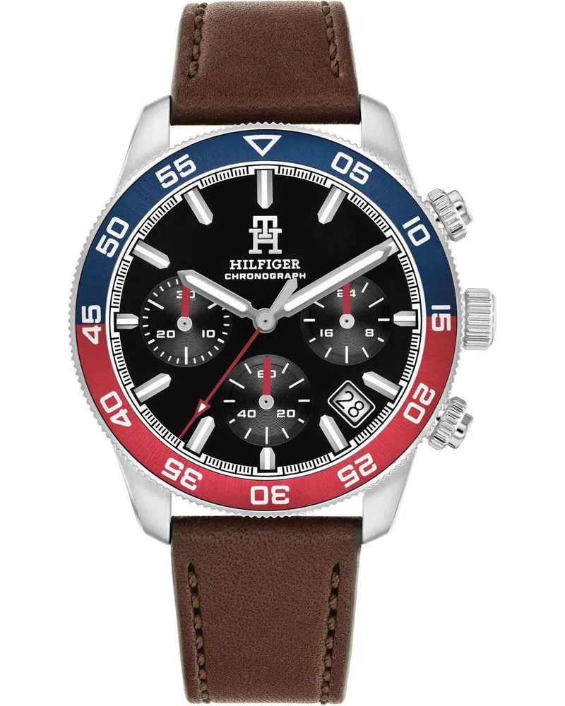 TOMMY HILFIGER TH85 Chronograph - 1792166, Silver case with Brown Leather Strap