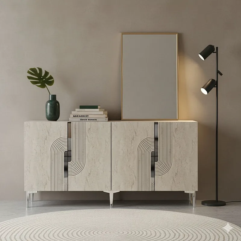Κονσόλα Meyra 150 - White, Travertine, Silver 555Chm1350 (150x75x32 cm)