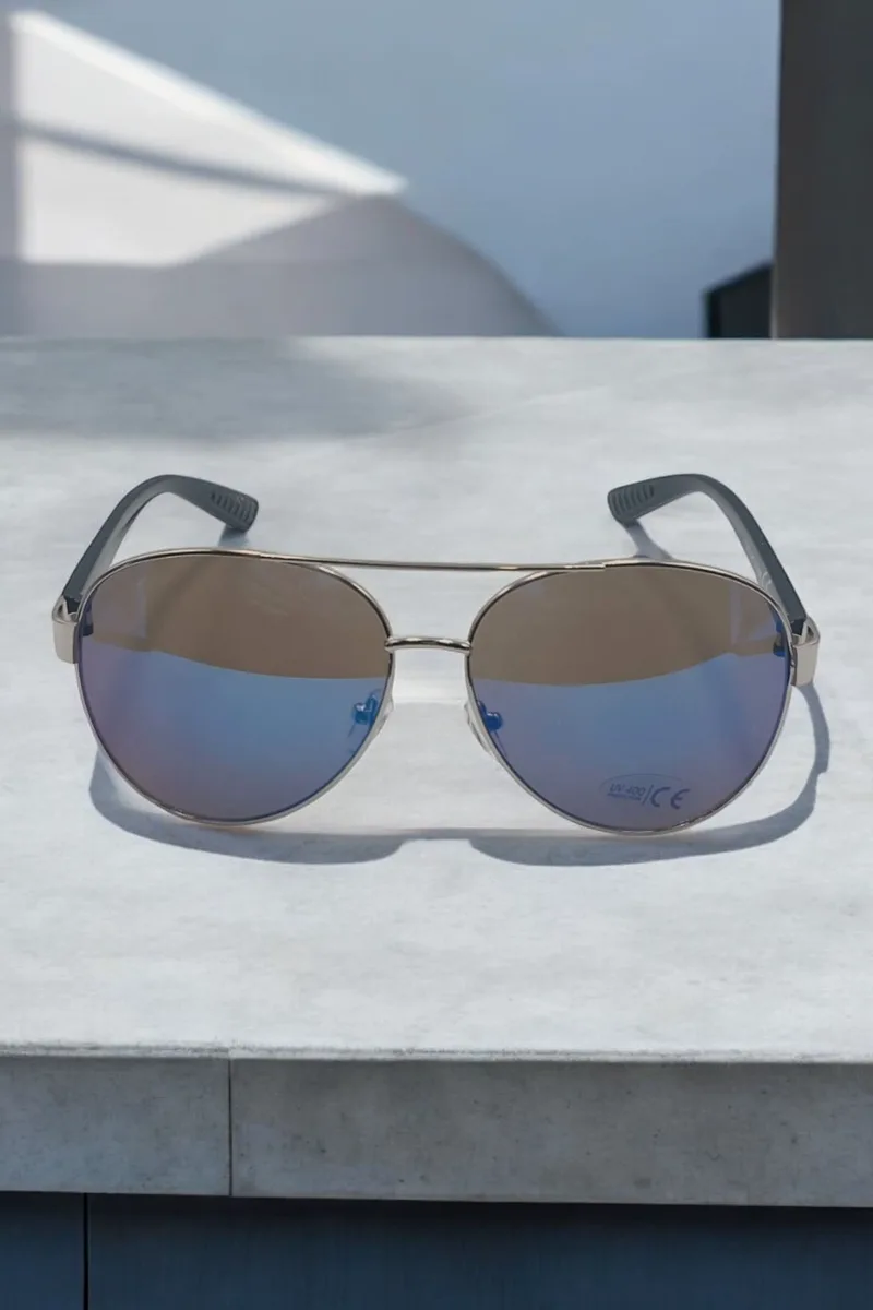 ΓΥΑΛΙΑ ΗΛΙΟΥ ΣΕ ΣΤΥΛ AVIATOR ΑΣΗΜΙ ΜΕ ΚΑΘΡΕΠΤΗ ΦΑΚΟ