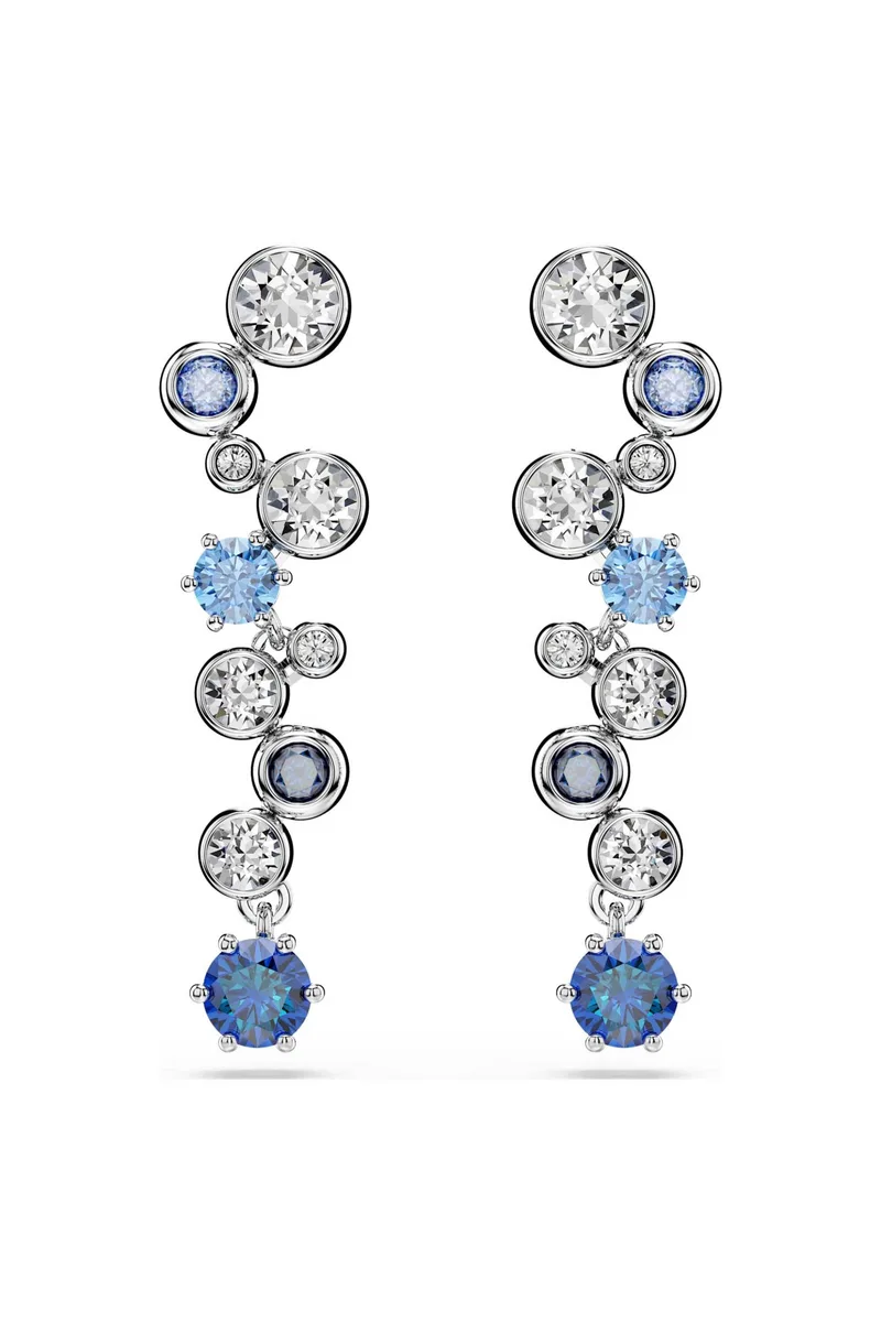 Swarovski γυναικεία σκουλαρίκια-σταγόνα μίξη κοπών, μπλε, επιμετάλλωση ροδίου "Constella" - 5732775