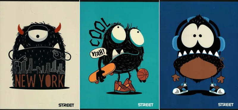 Τετράδιο καρφίτσα ριγέ Street Monsters 54 φύλλα Α5 (3 σχέδια)