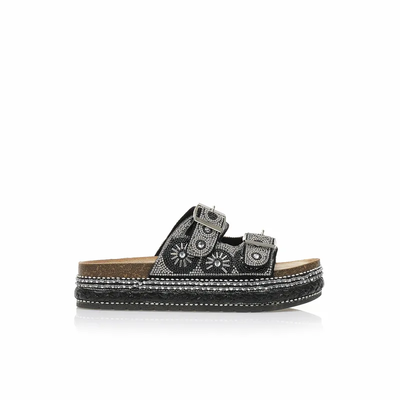 Εσπαντρίγιες flatforms μαύρες με ιδιαίτερο σχέδιο και στρας ΜΑΥΡΟ