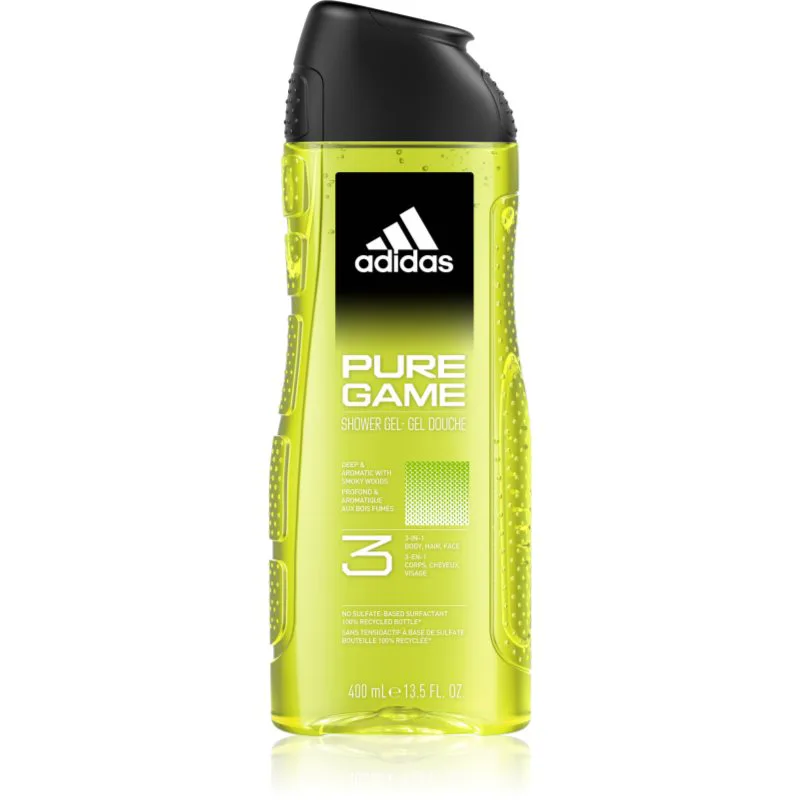 Adidas Pure Game τζελ για ντους για πρόσωπο, σώμα και μαλλιά 3 σε 1 για άντρες 400 ml