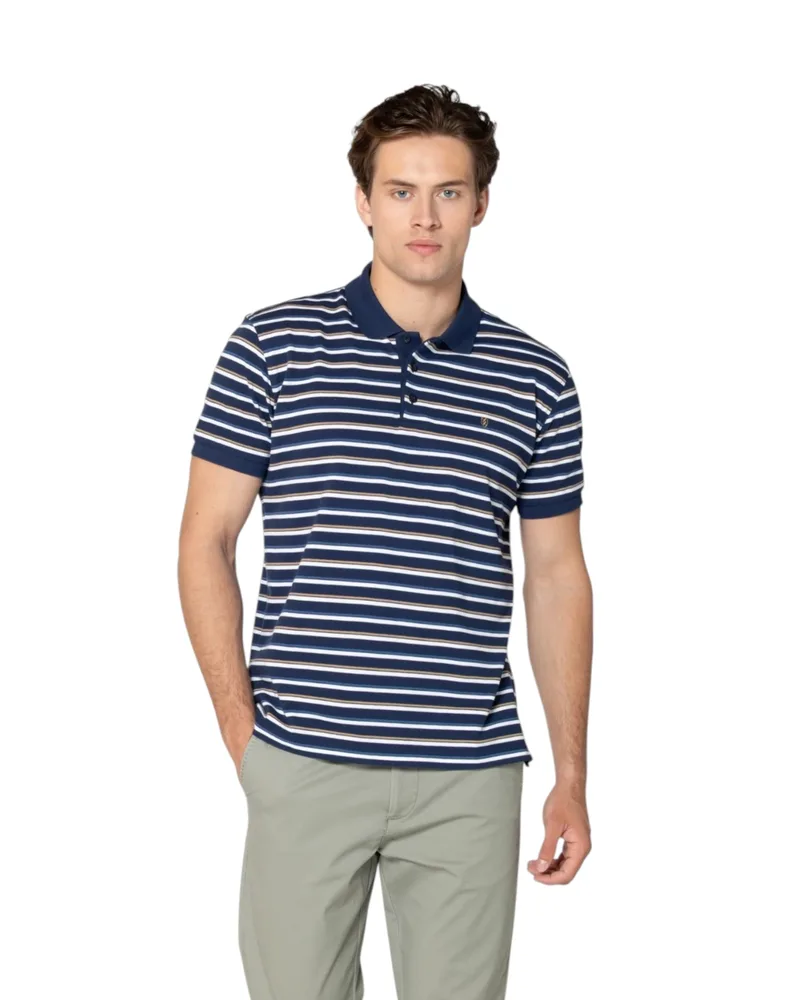 The Bostonians Ανδρική Μπλούζα Ριγέ Polo Acorn Pique 3PS4465|B166BL Μπλε