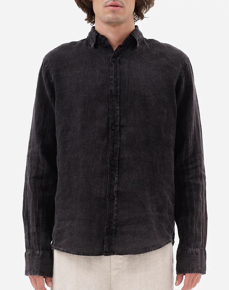 DIRTY LAUNDRY Classic Linen Shirt DLMS000134-VINTAGE BLACK JetBlack