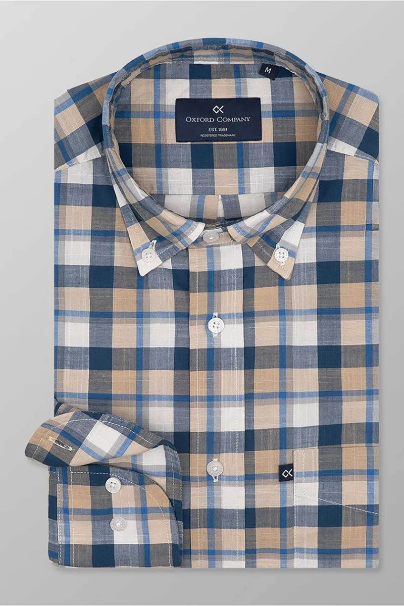 Oxford Company ανδρικό sport πουκάμισο button down καρό Regular Fit - F130-BZ10.03 Σκούρο Μπλε