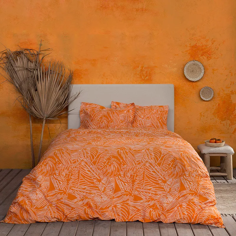 Σεντόνια King Size (Σετ) 180X200+32 Nima Arbust Deep Πορτοκαλί Με Λάστιχο (180x200+32)