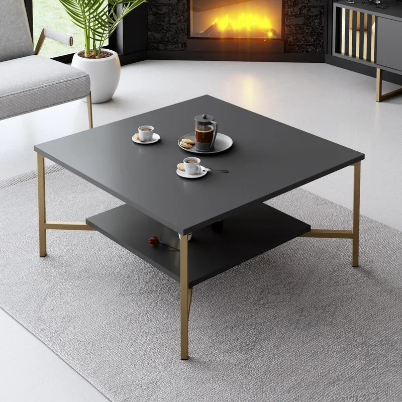 Τραπέζι Σαλονιού Με Ράφι (80x80x40) A-G Χρυσό Line 618BLY1151 Black