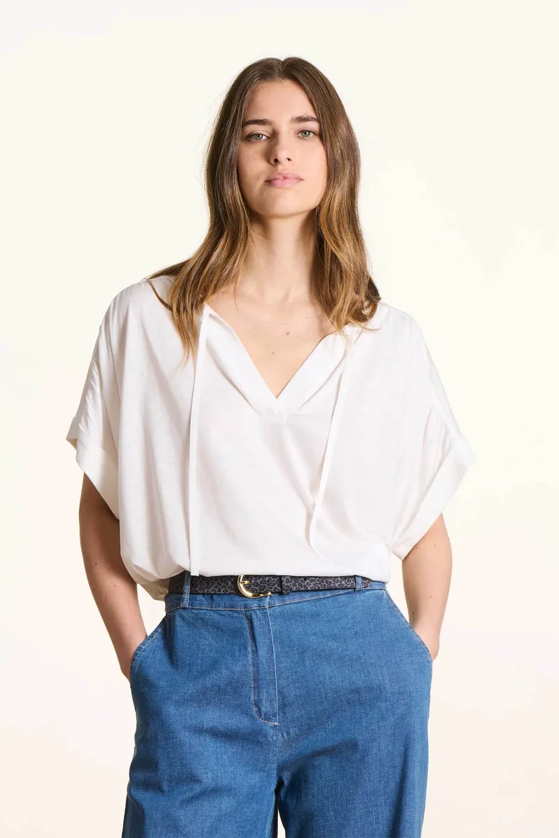 La Fée Maraboutée γυναικεία μπλούζα μονόχρωμη Loose Fit - FL-TS-FINO-M Εκρού