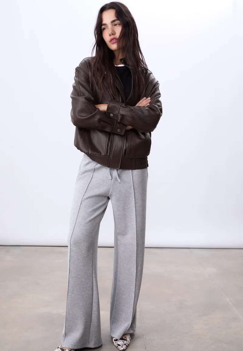 Stradivarius Oversize Μπουφάν Με Όψη Δέρματος Καφέ L