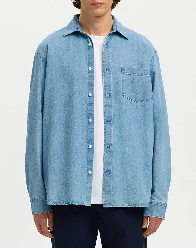 SELECTED SLMREGCLAUS CARLO DENIM LS SHIRT NOOS 16097482-Light Blue Denim DenimLightBlue