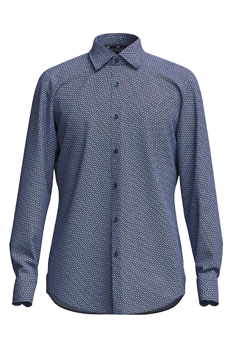 BOSS ΠΟΥΚΑΜΙΣΟ ALLOVER LOGO SLIM FIT STRETCH H-HANK-KENT-C1-214 ΣΙΕΛ-ΛΕΥΚΟ