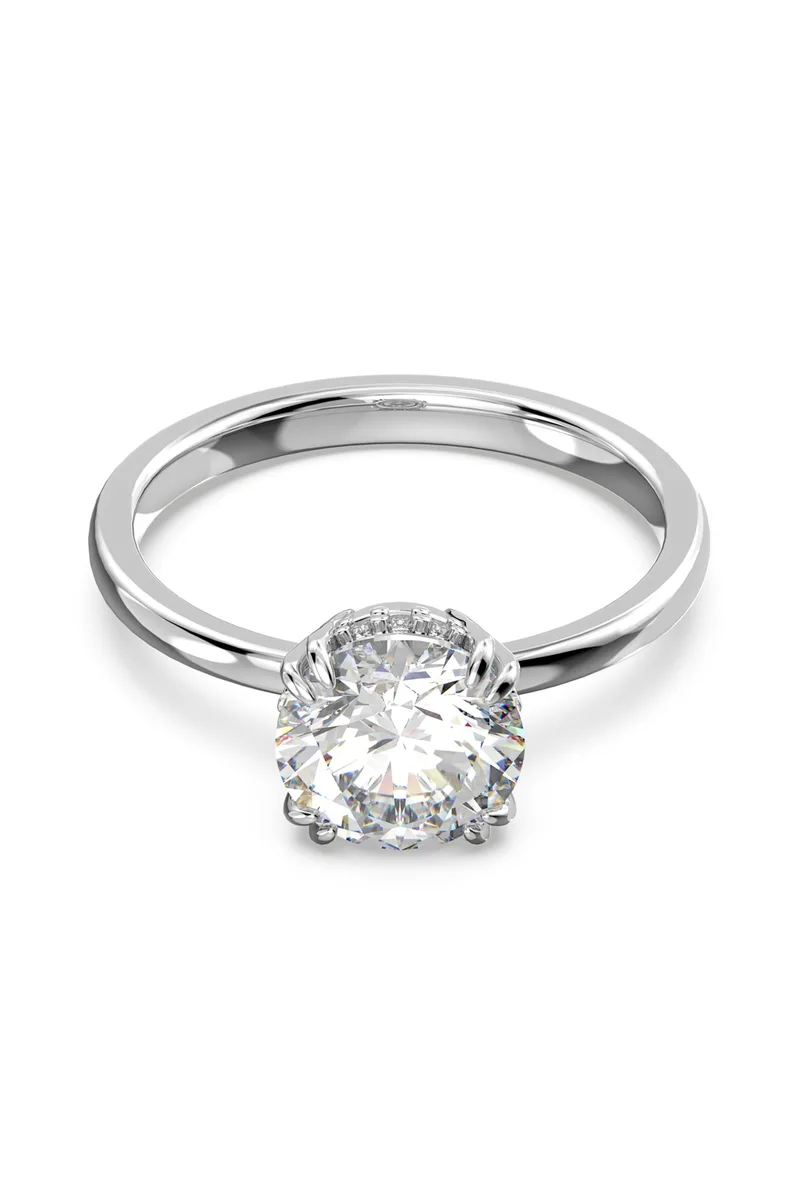 Swarovski γυναικείο δαχτυλίδι κοκτέιλ, κοπή princess, λευκό, επιμετάλλωση ροδίου "Constella" - 5642637
