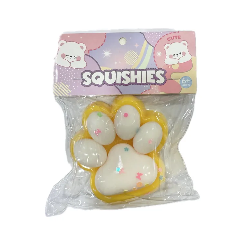 Antistress Pinch Squishy Πατούσα Δίχρωμη με Pon Pon & Strass 10x9x3 cm Κίτρινη