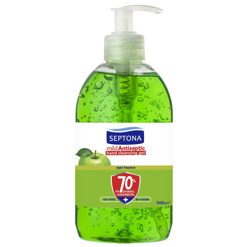 Septona Mild Antiseptic Hand Cleansing Apple Gel Αντισηπτικό Gel Καθαρισμού Χεριών με Άρωμα Μήλο & 70% Οινόπνευμα 500ml