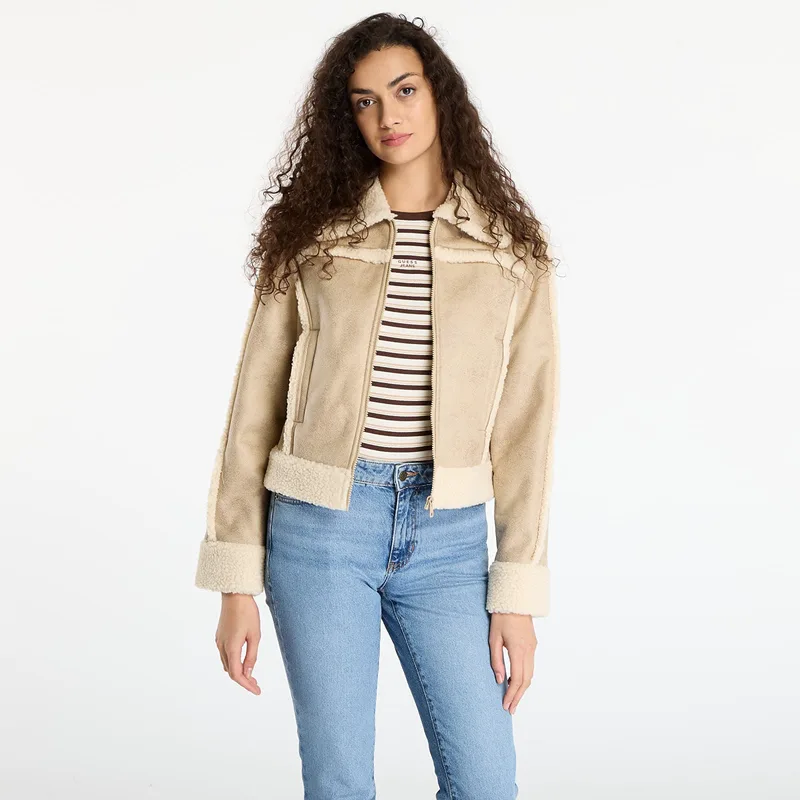 Μπουφάν Guess Jeans Faux Shearling Jacket Μπεζ L