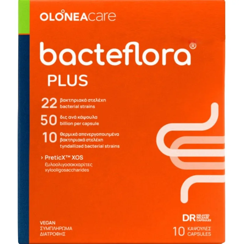 Olonea Bacteflora Plus Συμπλήρωμα Διατροφής με Προβιοτικά & Πρεβιοτικά για την Ισορροπία του Εντερικού Μικροβιώματος & την Καλή Λειτουργία του Εντέρου 10caps
