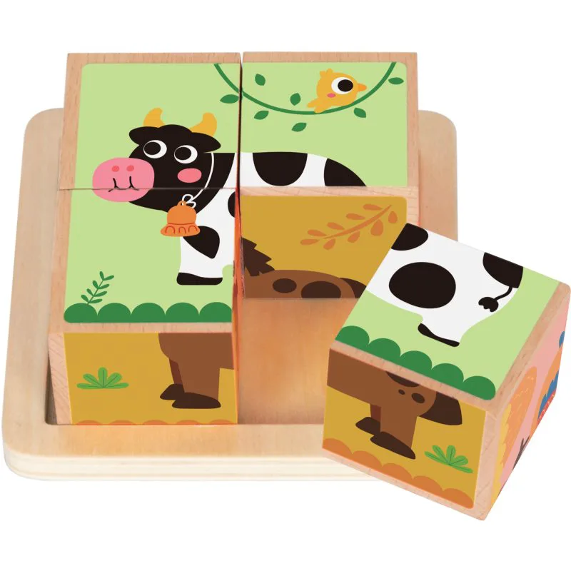 2Kids Toys Wooden Blocks Farm 2 κύβοι από ξύλο 18m+ 4 τμχ