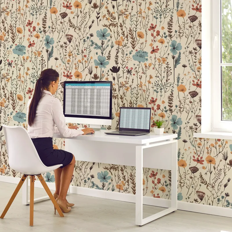 Αυτοκόλλητη Ταπετσαρία τοίχου HERBS AND FLOWERS PATTERN