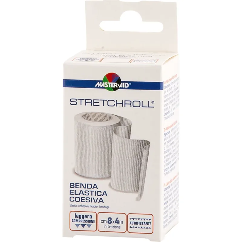Master Aid Stretchroll Elastic Cohesive Fixation Bandage 4m x 8cm Αποστειρωμένος Αυτοκόλλητος Ελαστικός Επίδεσμος 1 Τεμάχιο