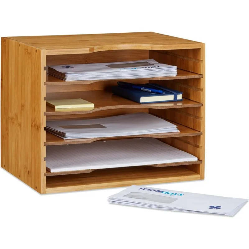 Οργανωτής Εγγράφων / Φακέλων Relaxdays Letter Tray Βάση 5 Θέσεων από Μπαμπού 26.5 x 33.5 x 24.5 cm - Natural Brown (10020322)