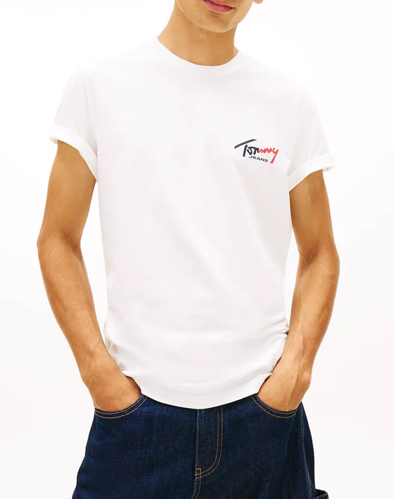 TOMMY JEANS TJM SLIM SIGN CHEST SS TEE EXT NEW DM0DM22538-YBL OffWhite