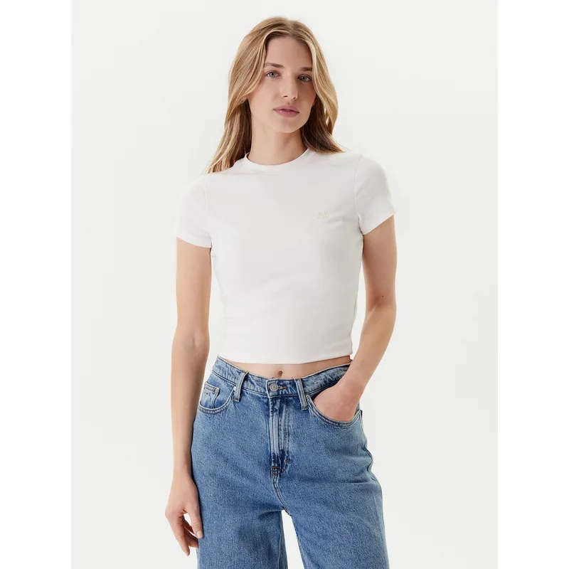 Tommy Jeans T-Shirt Script DW0DW20910 Εκρού Slim Fit