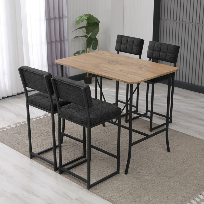 Σετ Τραπέζι Μπαρ Με 4 Σκαμπό Retro - Anthracite, Walnut 225Aln1536 (110x92x70 cm)