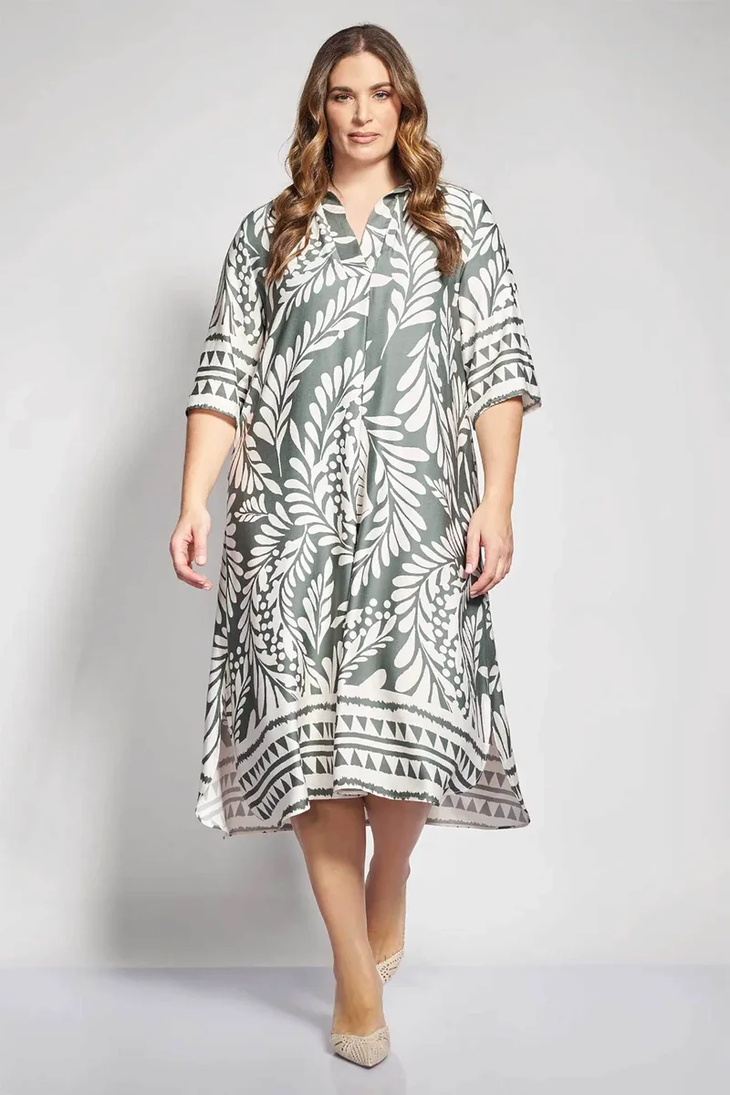 Parabita γυναικείο midi φόρεμα με floral print - 012610600192 Χακί