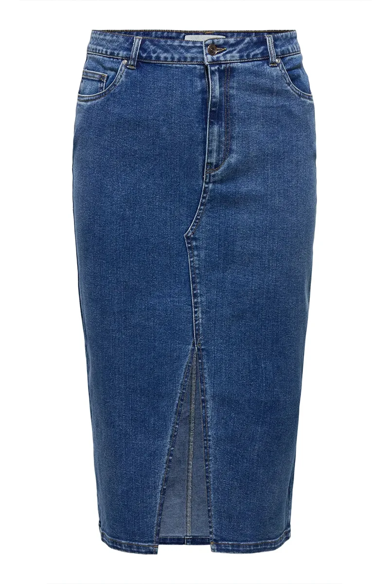Jean φούστα με άνοιγμα σε denim blue χρώμα